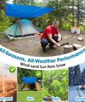 Double-Sided Waterproof Poly Tarp 14x30 Feet 5 Mil Thick Heavy-Duty in use for tent camping in forest