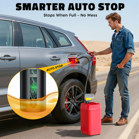 Person using Cordless Fuel Transfer Pump With Auto Stop For No Mess Fueling Three Point Two GPM Flow Portable Diesel