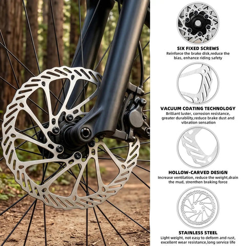 Mountain bike with a Two Pack 160Mm MTB Disc Brake Rotors With Six Bolts Stainless Steel M5 Screws 44Mm Hole Pitch Upgrade Set displayed.