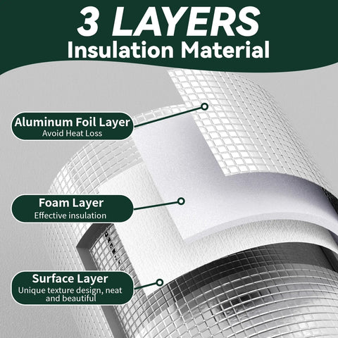 Three layer aluminum foam insulation cover material showing aluminum, foam, and surface layers for attic stairs and ceiling vents.