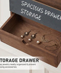 Open wooden drawer displaying organized jewelry with spacious storage label, showcasing efficient mail sorting organizer for office and school keeps your desk tidy and mess free with durable multi compartment design for letters documents and envelopes great for busy mailrooms.