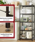 Space Saving 5 Tier Metal Shelving Unit With Self Leveling Feet Hella Sturdy Wire Rack Organizer For Garage Kitchen Pantry Closet Black showcasing stability features.