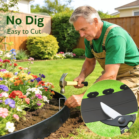 Heavy Duty Landscape Edging Kit With 2 Inch Border And 100 Ft Length Upgraded With 150 Steel Stakes in garden setup