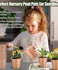 Child using 4 Inch Biodegradable Peat Pots Set Of 50 With Bonus 20 Plant Labels For Garden Germination Seed Starting
