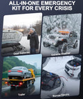 Four scenarios showing Beast Jump Starter with Air Compressor use: dead batteries, extreme weather, towing, borrowing power.