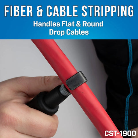 Hand using Fiber Prep Kit With VFL Plus For Tech Pros Includes Drop And 3 Hole Stripper Visual Fault Locator Fiber Connector Cleaners
