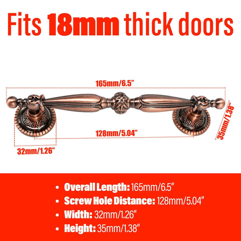 Five Pack Bronze Vintage Cabinet Handles With Antique Copper Finish for 18mm thick doors, 5 Inch Hole Centers, 6.5 Inch Length
