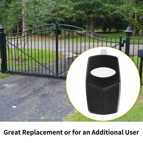 Multi Code Gate Opener Remote 300 MHz With 10 Dip Switches Replacement Clicker in front of a driveway gate
