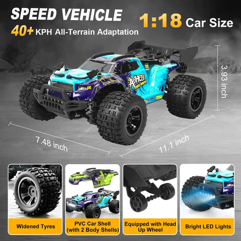 1 18 Scale All Terrain RC Car For Adults And Teens 4WD Off Road Remote Control Truck With Turbo Speed 40 KMH Dual Rechargeable Batteries