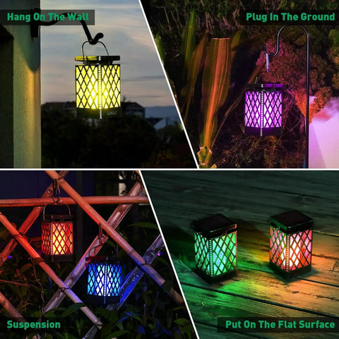 Hanging Solar Lanterns With 9 Modes Color Changing And Fixed Flickering Flame Waterproof Outdoor Lights for garden and patio