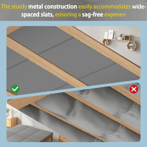 Queen Size Bunkie Board Featuring A Rock Solid Metal Frame And Dense Foam Core Non Slip Mattress Foundation with slats.