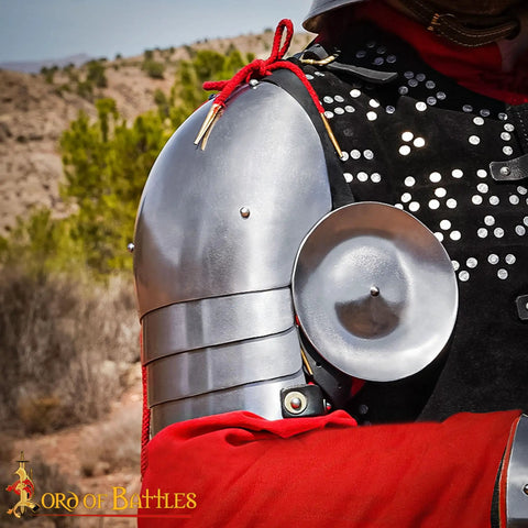 Medieval Spaulders With Knightly Besague 16 Gauge Steel Heavy Duty Shoulder Armor With Leather Straps for Reenactments and LARP
