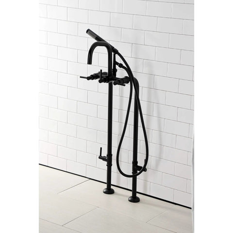 Concord Freestanding Tub Faucet With Supply Line Matte Black Finish Solid Brass Floor Mount Stop Valve 11 And 5 Eighths Inch