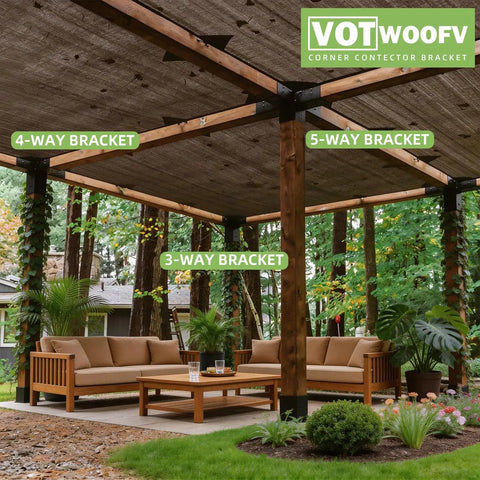 Heavy Duty 5 Way Cross Shaped Pergola Bracket Kit For Outdoor Lumber Posts 3.5 By 3.5 Inches Galvanized Steel Waterproof Finish Fits Gazebos Patios And Log Cabins One Pack