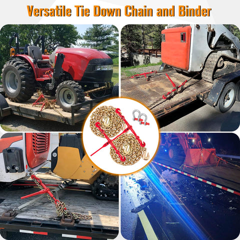 Heavy Duty Chain Binders And Tie Down Chains 3/8 To 1/2 Inch 10 Foot Length With G70 Hooks Ratchet Load Binders in use on flatbed trailer
