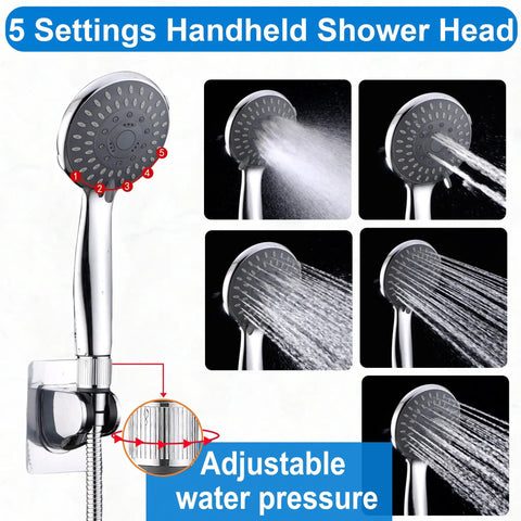 High Pressure Rain Shower Head With Handheld Spray Combo Pro, chrome, 5 settings adjustable water pressure, multiple spray views