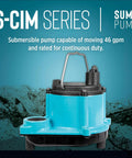 6-CIM-R 115V Submersible Sump Pump 1/3 HP 2750 GPH Workhorse Manual No Switch, epoxy-coated, non-clog impeller