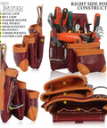 Grain Leather Tool Belt Rig Pro Grade With 18 Pockets Double Pouches Hammer Holders Padded Belt And Small Pockets, filled pockets.