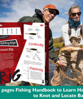 Two anglers holding fish and All In One 126 Piece Fishing Lure Kit With Tackle Box Included For Freshwater Angling handbook page.