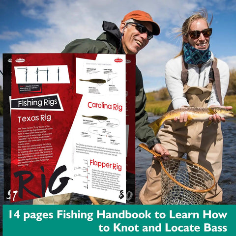 Two anglers holding fish and All In One 126 Piece Fishing Lure Kit With Tackle Box Included For Freshwater Angling handbook page.