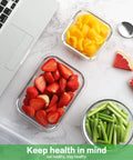 24 Piece Borosilicate Glass Food Storage Set With Snap Locking Lids Airtight Meal Prep Containers shown with fruits and veggies.