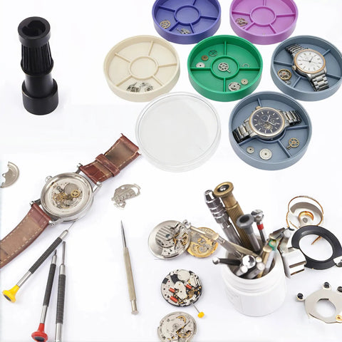 Colorful 5 Layer Watch Parts Storage Box Organizer For Movement Screws And Components, showcasing stacking rotatable design.