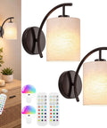 MATAMEYE Battery Operated Wall Sconce Set of 2, Dark Chocolate Wall Lights with remote control and colorful LED bulbs.