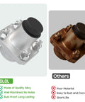 Comparison of new aluminum front wheel hub assembly kit with old rusted hub for Club Car DS Golf Cart 1974-2003.