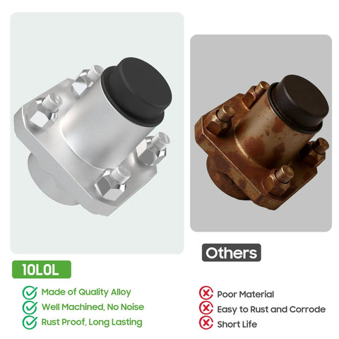 Comparison of new aluminum front wheel hub assembly kit with old rusted hub for Club Car DS Golf Cart 1974-2003.