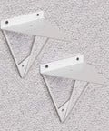 Legit Heavy Duty Wall Shelf Brackets Set Of Two, Built Different Metal Floating Shelf Supports, Knockout Right Angle Connectors For Diy Storage And Cozy Nooks, Super Easy Install White Finish, showcasing white metal brackets on textured wall.