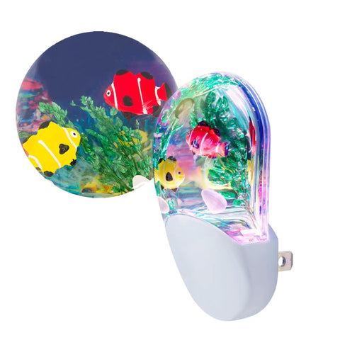 Tropical Aquarium LED Night Light With Color Changing Glow Plug In Light Sensing Auto On Off Kid Friendly Underwater Fish Scene