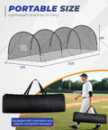 Diagram showing Portable Baseball Batting Cage With Carrying Bag 30X12X8 Ft Backyard Hitting Cage and product bag