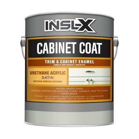 INSL-X Cabinet Coat Urethane Acrylic Satin Enamel Cabinet Paint Kit 1 Gallon White For Kitchen And Bathroom Cabinets Shelves Trim
