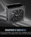 Beefy 850W ATX 3.1 Power Supply With Native PCIe 5.1 Connector, 80 Plus Gold Efficiency, Smart Zero Fan, Quiet Operation, 12V 2x6 Pin Support, Rugged Build, 5 Year Warranty For High End Gaming Rigs, front view