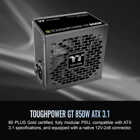 Beefy 850W ATX 3.1 Power Supply With Native PCIe 5.1 Connector, 80 Plus Gold Efficiency, Smart Zero Fan, Quiet Operation, 12V 2x6 Pin Support, Rugged Build, 5 Year Warranty For High End Gaming Rigs, front view