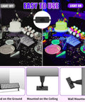 100W LED Black Light Bar With IP66 Waterproof Build And 6ft Cord Switch Party Ready For Neon Glow in a party setup showing lighting effect.