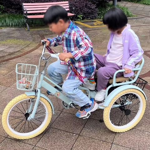 Children riding Outdoor Cruiser Tricycle For Travel And Fun Ride Ready Three Wheel Pedal Trike With Pneumatic Tires And Spoke Wheel Back Seat Tandem Style Adjustable Height Single Brake 20 Inch Light Green in park