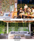 Fake Ivy Vines With 80 LED String Lights 12 Pack 84 Feet Total Length For Indoor Outdoor Decor displayed in various home settings.