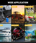 Battery Powered Fuel Transfer Pump No Spill Portable Gas Can Siphon Pump With Auto Stop Safety 3.2 GPM shown with various vehicles and aquarium