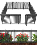Rustproof Metal Garden Fence Kit 36ft Long 40in High with 14 panels and 2 gates, no dig pet barrier, black silver finish coated.