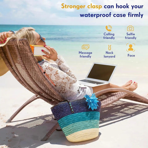 Woman relaxing on beach with phone in 50 Pack Clear Waterproof Phone Pouches With Adjustable Lanyards, Universal Dry Bags For Beach