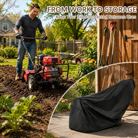 Beefed Up Heavy Duty Walk Behind Tiller Cover For 21A-25MB000 20 With Extended Handles And Rear Engine, 420D Weatherproof Fabric