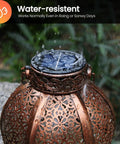 Four Pack Solar Light Replacement Top For Outdoor Lanterns, Waterproof And All Weather, shown in rain on bronze lantern.