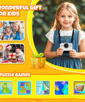 Kids Instant Print Camera With 1080P HD Imaging And No Ink Thermal Printing Includes 3 Rolls Photo Paper And 32GB Memory Card, girl holding camera