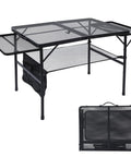 Folding Grill Table With Extendable Wing Panels, 3x2 Ft Portable Camping Table, Height Adjustable From 16.5 To 26 Inches