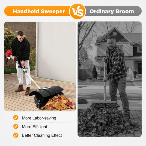 Heavy Duty 52Cc Gas Walk Behind Lawn Sweeper With Handheld Broom Attachment For Farms, Streets, And Gardens. Powerful Two-Stage Debris Cleaner For Leaves, Grass Clippings, And Yard Waste. Durable Construction.
