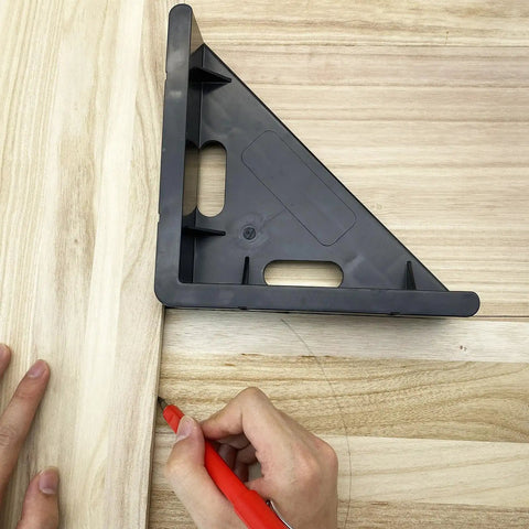 Heavy Duty Table Saw Crosscut Sled With Bevel Sliding Plate Delivers Dead Nuts Accurate 45 Degree Angles For Crisp Woodworking Cuts And Rock Solid Stability shown with a black square for marking cuts.