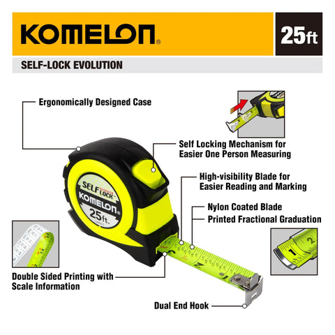 25 Foot Self Locking Tape Measure Auto Retract Hi Vis Blade Clear Fraction Print Rugged Nylon Case Backside Scale Fast Layouts That Pack Dope Power And Daily Grind Toughness For Pros Who Expect Nothing Less Than A Flat Out Winner