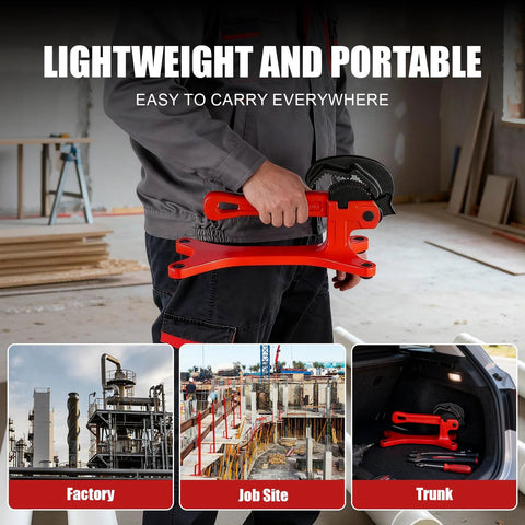 Alwalkee portable pipe vise, red aluminum pipe clamp held in hand