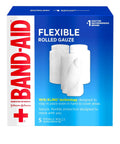 Band-Aid flexible rolled gauze dressing, 5 sterile rolls, blue box with Band-Aid logo